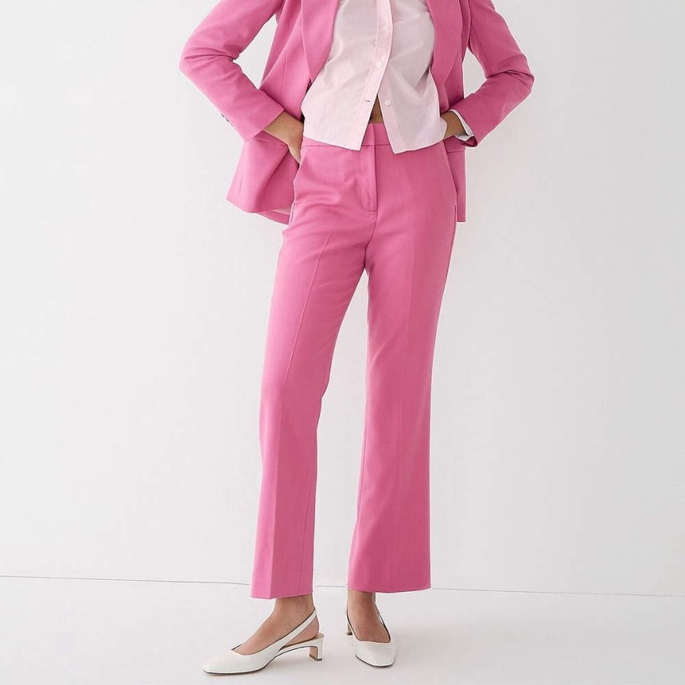 J. Crew Willa crop flare pants Garden Dahlia pink Italian wool women's size 10